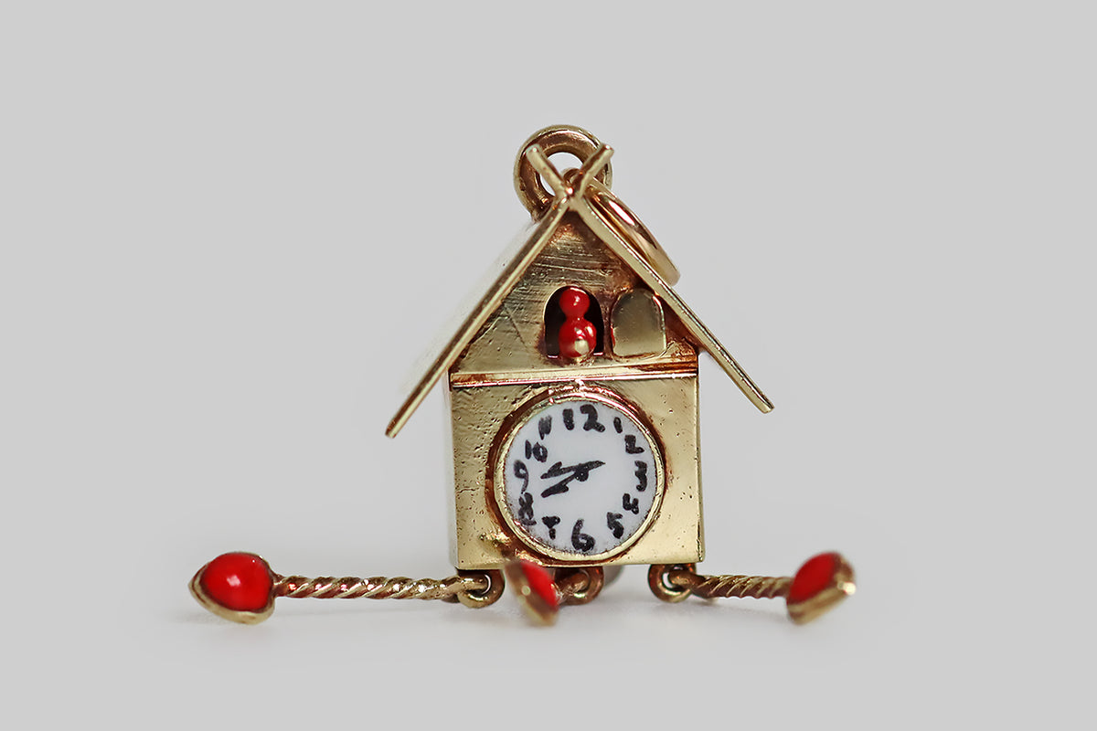 14K Solid 2024 Yellow Gold Cuckoo Clock Pendant or Charm