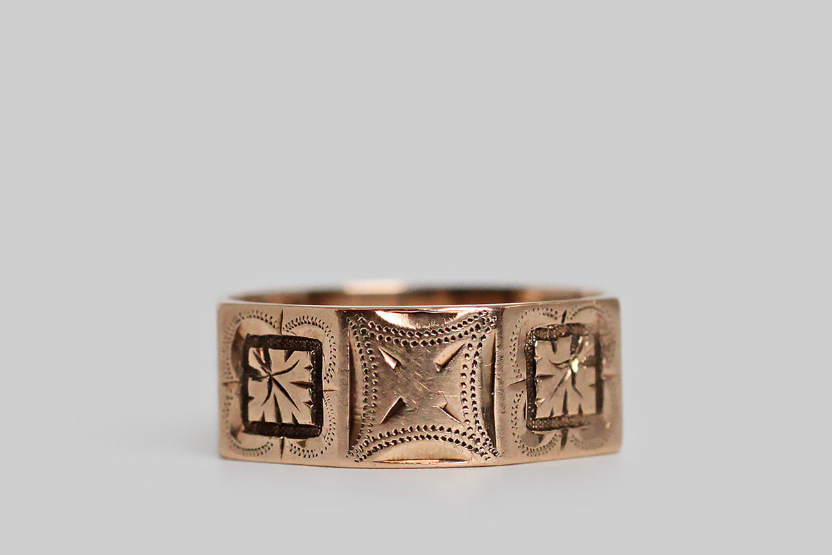 Engraved Rose Gold Cigar Band - 9k Gold - Antique